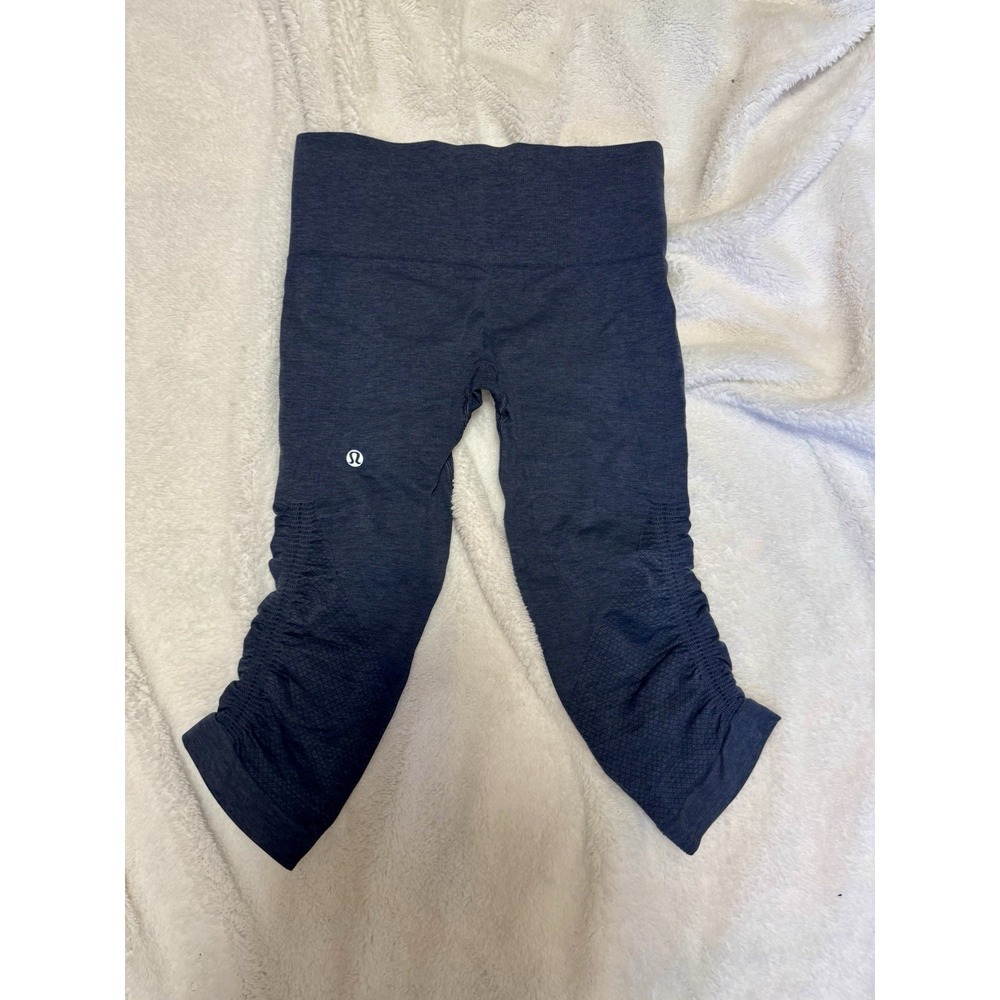 Lululemon In the Flow Crop II‎ Leggings Navy Blue Capri Ruched Yoga Women's 2